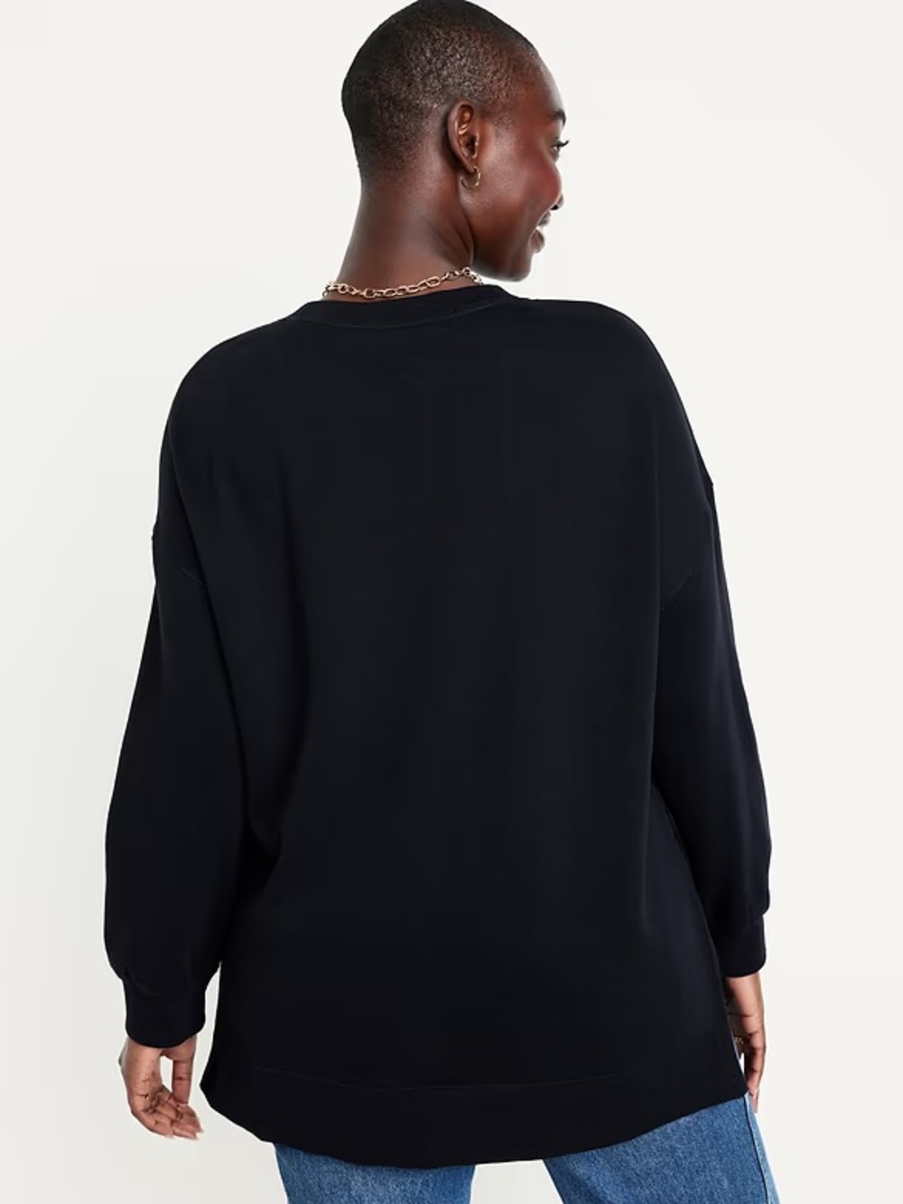 SoComfy Relaxed Tunic Sweatshirt Crewneck Pullover Black Old Navy Large Tall LT - Picture 2 of 10